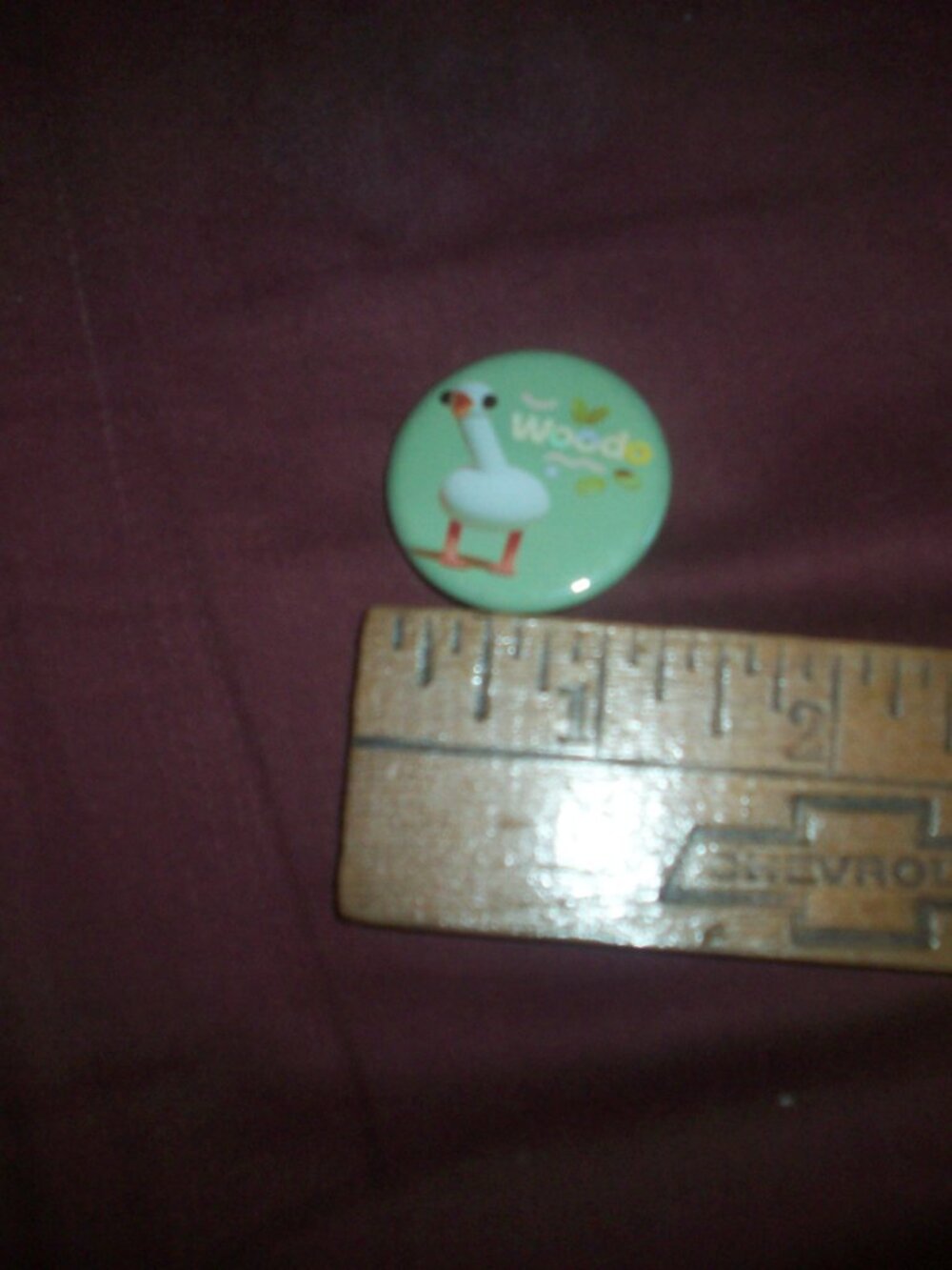 "Woodo" claymation cute Goose glossy pinback button badge Accessory, green small